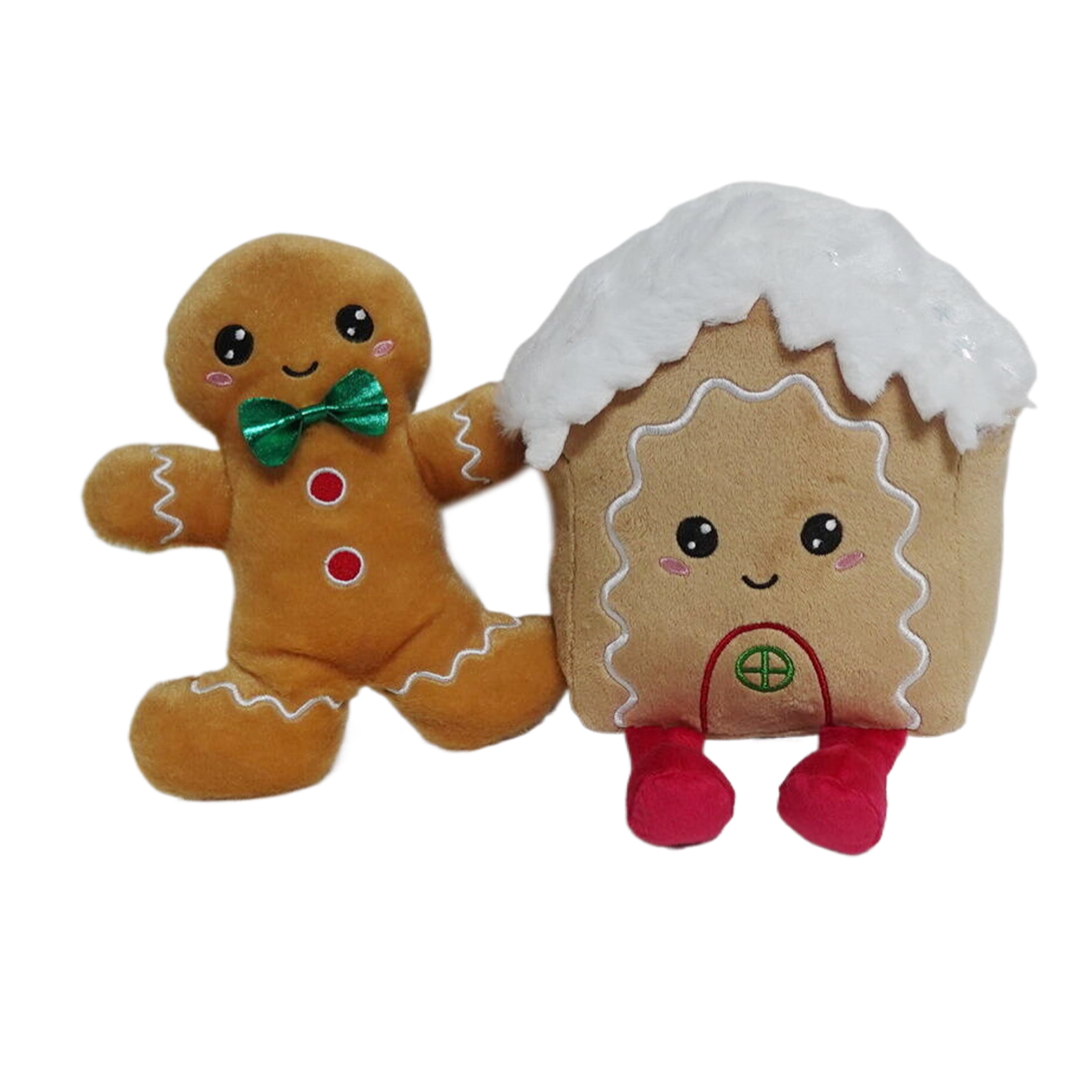 Gingerbread Man and House Christmas Plush Duo, Brown, 7.5", by Holiday Time