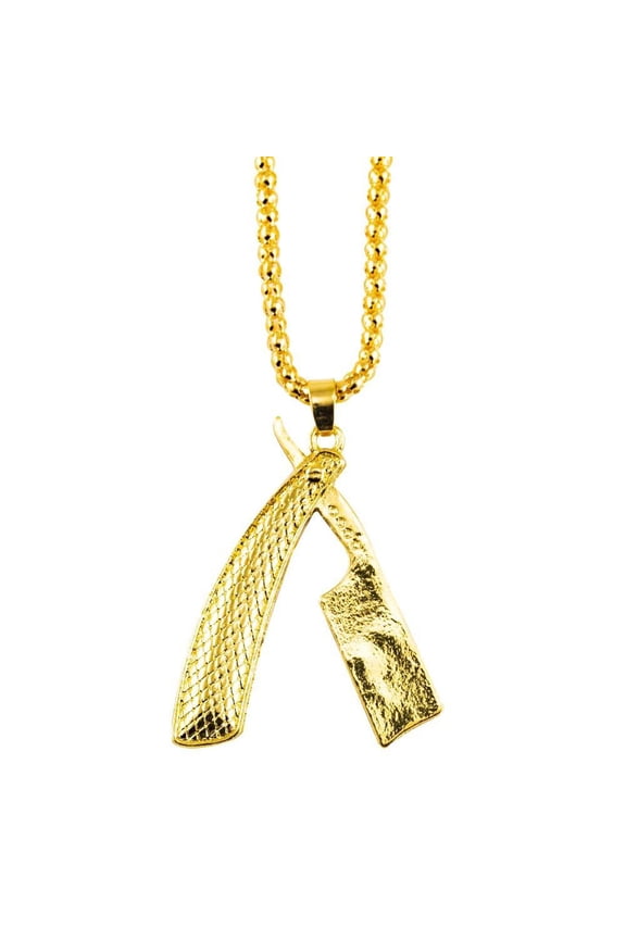 MD Gold Straight Razor Necklace & Key Chain Textured