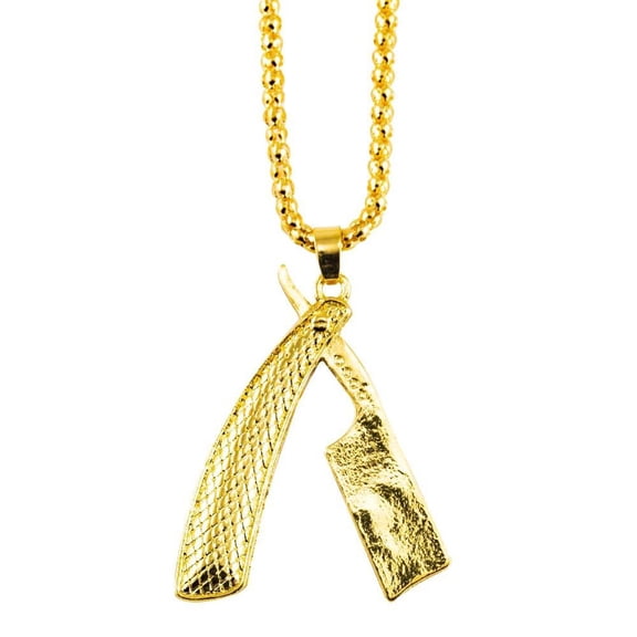 MD Gold Straight Razor Necklace & Key Chain Textured