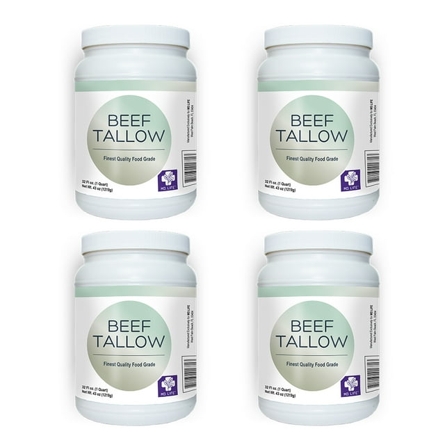 MD. Life Beef Tallow Lard for Cooking, Food Grade Grass Fed - 1 Gallon (1 Quart - 4 Pack)