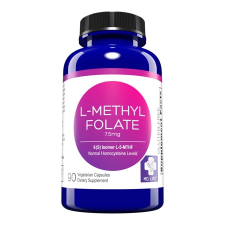 MD. Life L-Methylfolate 7.5 mg - Active Folate 5 Mthfr Support Supplement Professional Strength Methyl Folate - Essential Amino Acids & Brain Supplement- Vegan 90 Purple Carrot Capsule