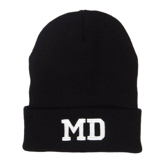 MD Maryland State Embroidered Long Beanie - Black OSFM