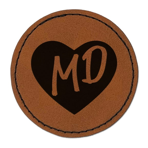 MD Maryland State in Heart 2.5" Faux Leather Round Engraved Iron-On Patch - Brown