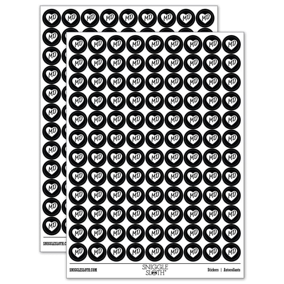 MD Maryland State in Heart 200+ Round Stickers - Black - Gloss Finish - 0.50" Size