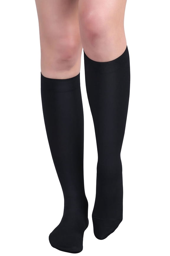 Medical Quality Microfiber Opaque Graduated Compression Socks 15-20 mmHg Knee High Support Stockings for Men and Women -Edema, Varicose Veins, Thrombosis BlackS