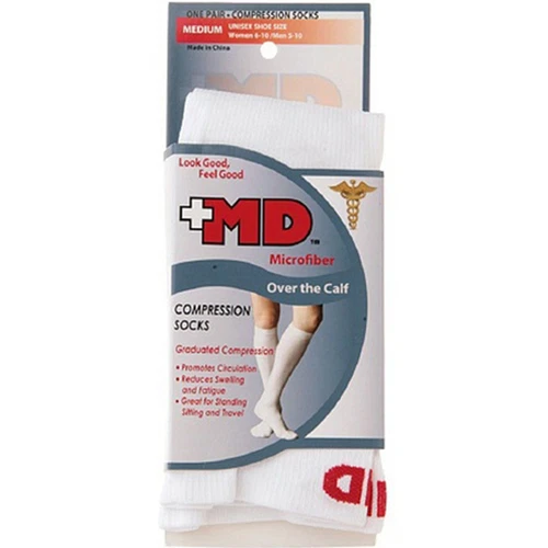 GROSSYGLOW MD Microfiber Compression Socks Flat Knit Over the Calf Large Size White 1 Pair