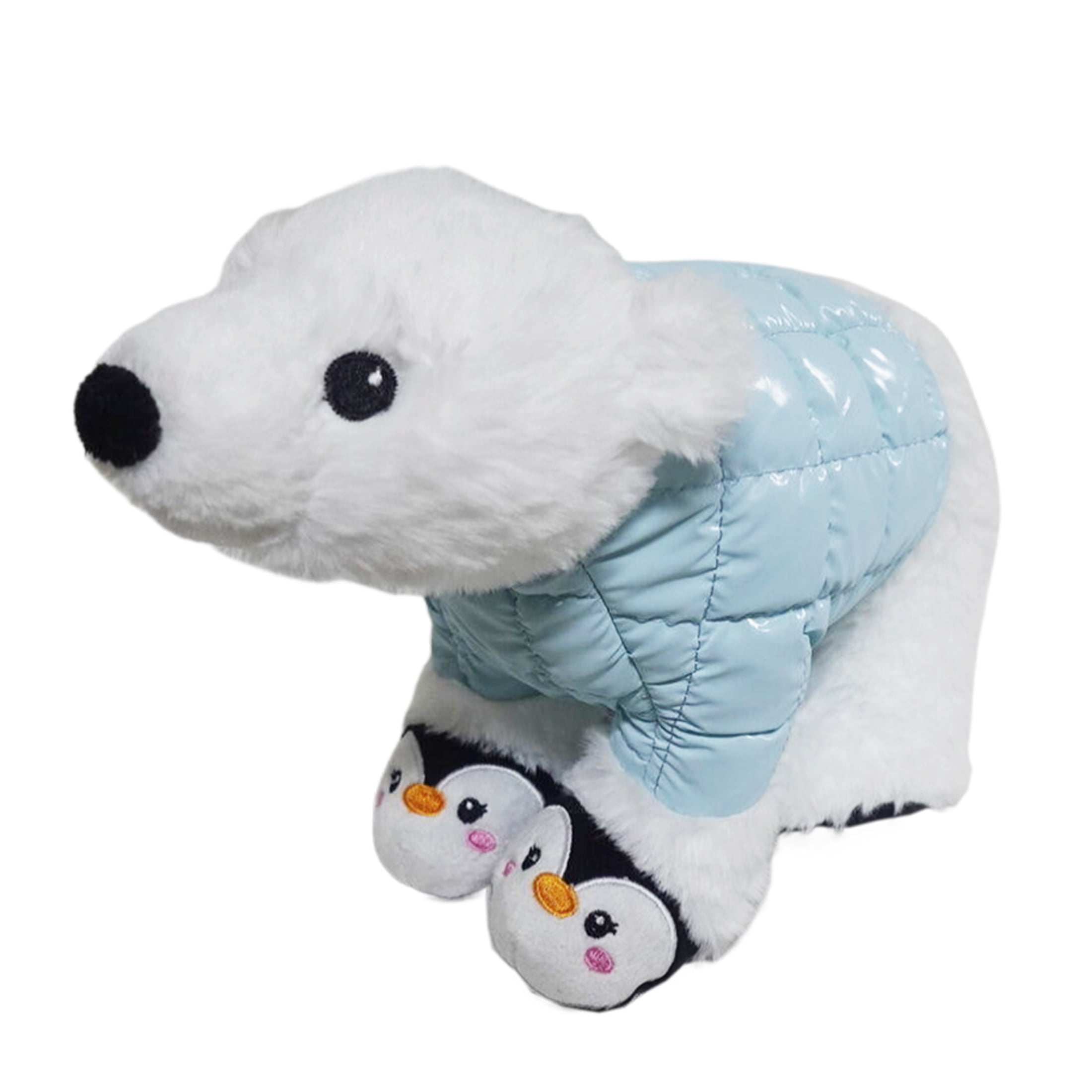 Polar Bear in Puffy Jacket and Penguin Slippers Christmas Plush, White and Blue, 17", by Holiday Time