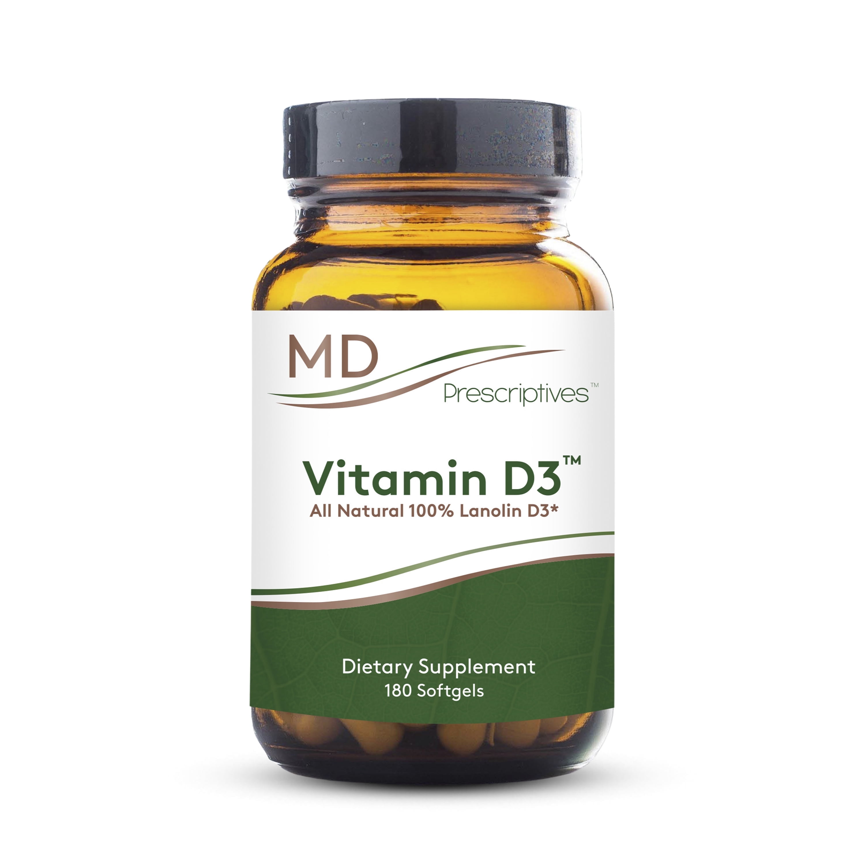 MD Prescriptives Vitamin D3 180 Gelcaps - Maximum Absorption for Strong Bones, Muscle & Immune Support, Non GMO Vegetarian Softgels, 125 mcg (5,000 IU)
