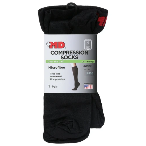 GROSSYGLOW MD Ribbed Cotton Compression Socks w/ Cushion Soles Large Black 1 Pair 2 Pack