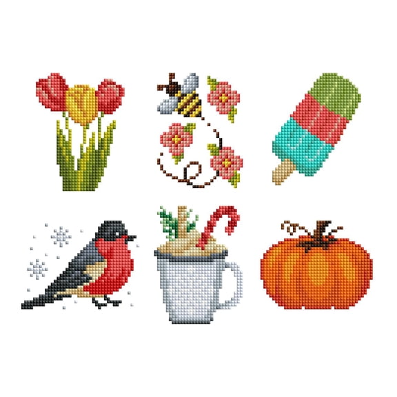 DIAMOND ART CLUB Mini Dazzles - Seasons, Fun DIY Diamond Painting Kit for Adults, Diamond Art Canvas for Beginners, 4" x 6" (Pack of 6)