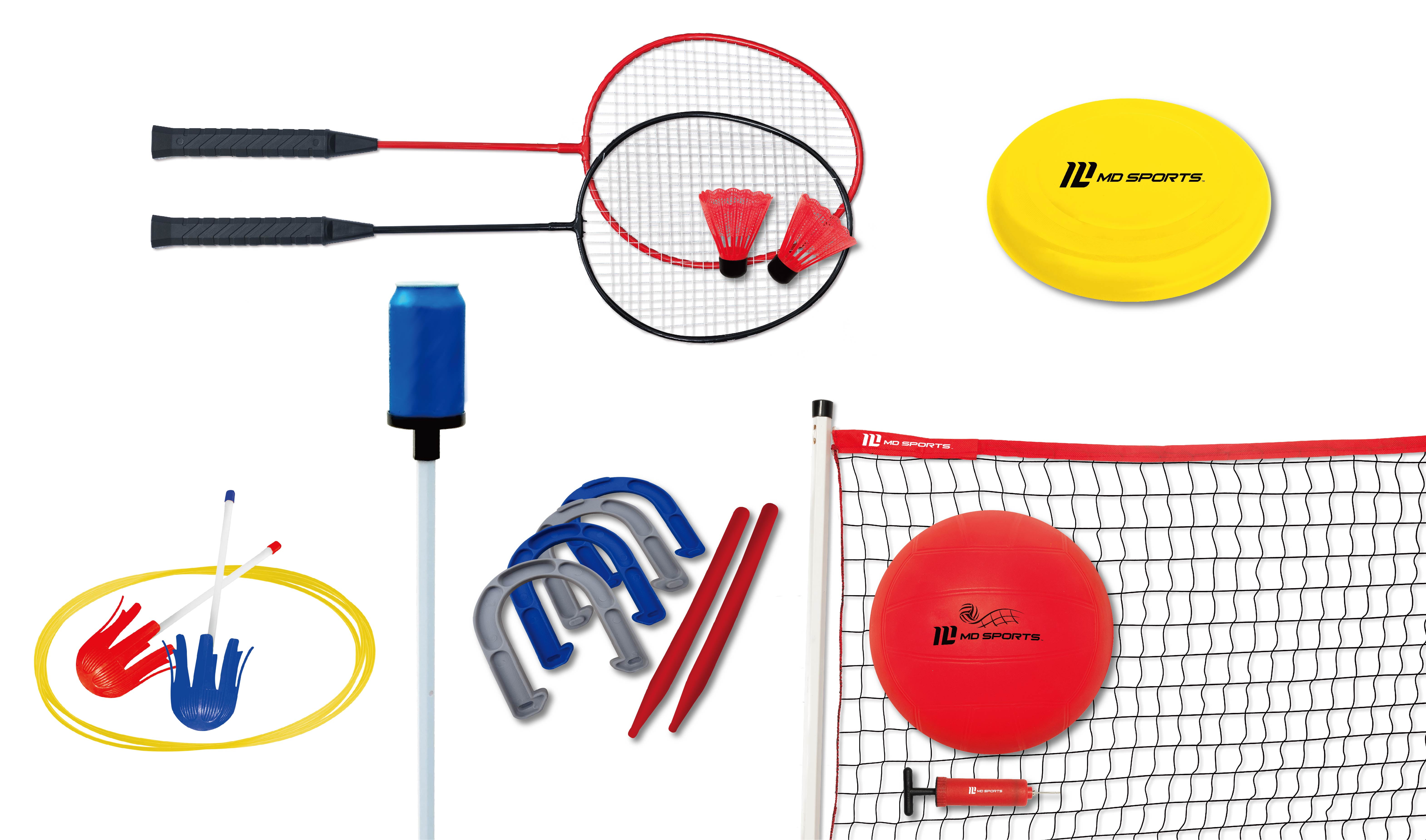 MD Sports Backyard Game Combo Set with Volleyball, Badminton