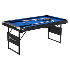 MD Sports 5.5 ft No Assembly Folding Pool Table with 2 Cue Sticks & Billiard Accessory Set, Blue