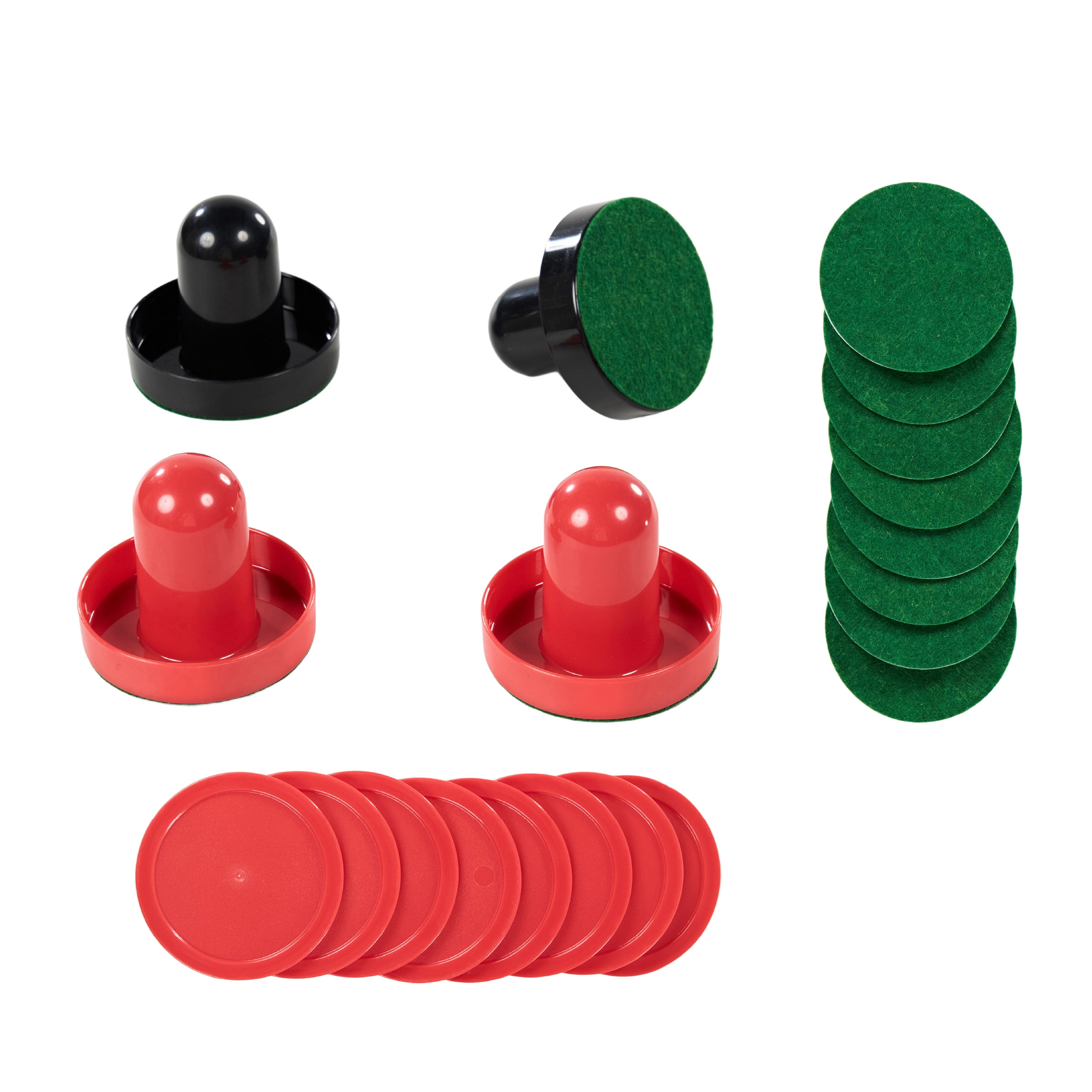 MD Sports Air Hockey Accessories Set 4 Pushers Red Black, 8 Red Pucks, 8 Green Pads, Fits 48 to 54 in Tables, Durable Plastic Smooth Play