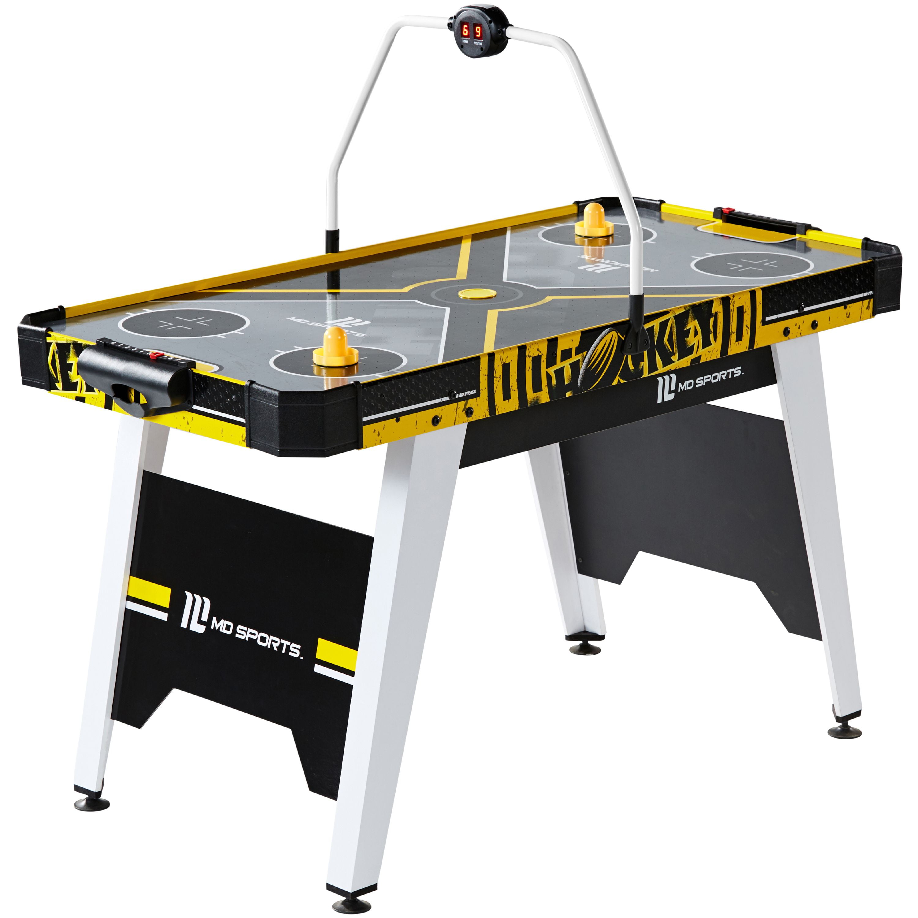 MD Sports Air Hockey Game Table, Overhead Electronic Scorer, Black/Yellow, 54/
