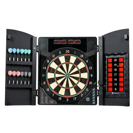 MD Sports - Bristlesmart Smart Dartboard Cabinet With Digital X/O Cricket Scorekeeping and  Steel Tip Dart Set - Brown/Black
