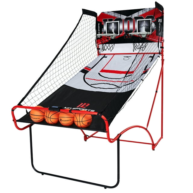 MD Sports EZ Fold Indoor Dual Shot 81" Arcade Basketball Game, LED Scorer, Black/Red