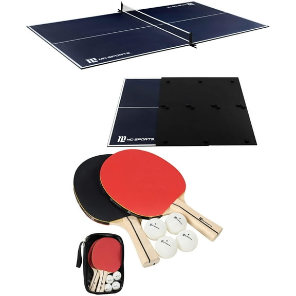 MD Sports Official Size Table Tennis Conversion Top, 4 Piece Foldable Design with Net and Paddle Bundle