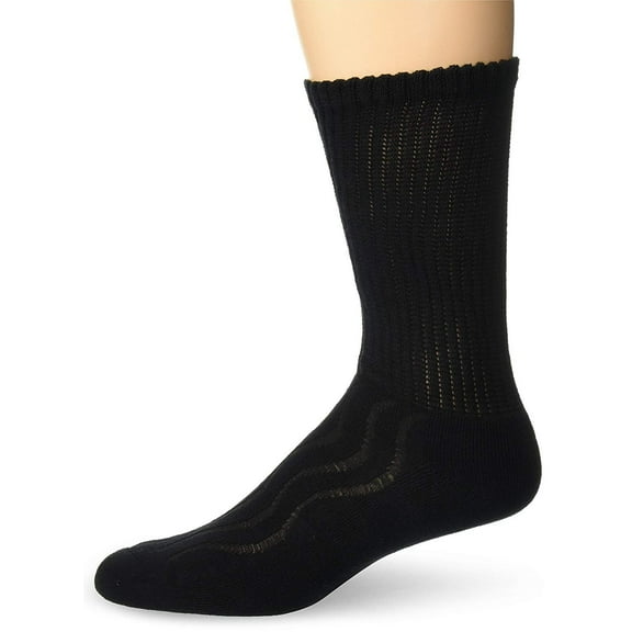 MD USA Seamless Toe-Wave-in Mesh Diabetic Crew Socks, Black, Large (Pack of 6)