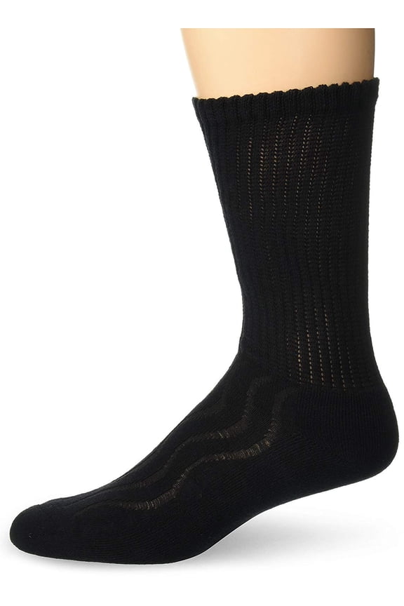 Seamless Toe-Wave-in Mesh Diabetic Crew Socks, Black, Large (Pack of 8)