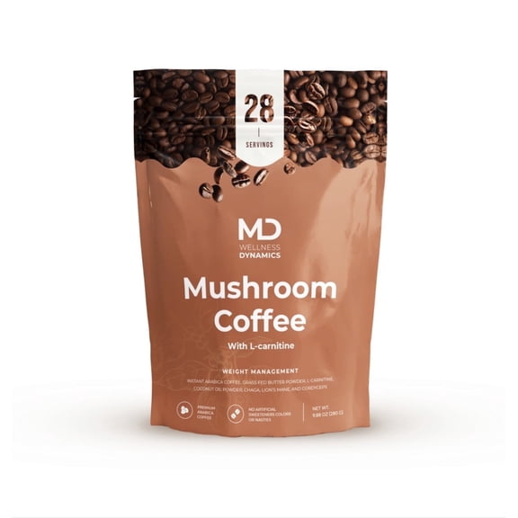 MD Wellness Dynamics Instant Mushroom Coffee with L-Carnitine Gluten-Free, Naturally Caffeinated 1 Pack 9.88 Ounce