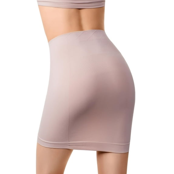 +MD Women's Shapewear High Waisted Nylon Firm Tummy Control Half Slip Body Shaper Nude Small