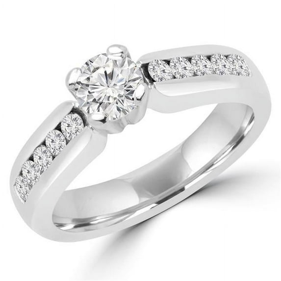 MD160229-3.5 0.8 CTW Round Cut Diamond Fashion Engagement Ring in 18K White Gold, Size 3.5