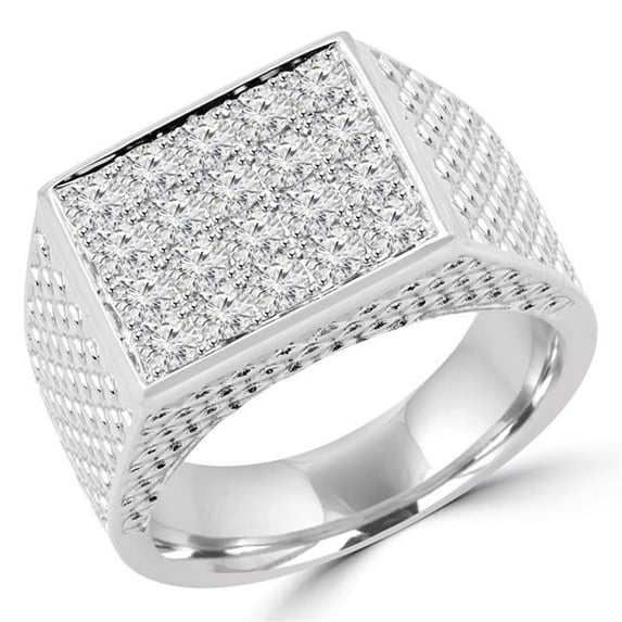 MD160288-3 1.33 CTW Pave Diamond Mens Signet Ring Wedding Band in 18K White Gold, Size 3
