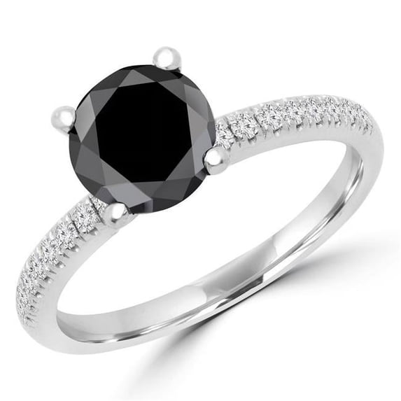MD170103-5.25 1.88 CTW Round Black Diamond Solitaire with Accents Engagement Ring in 14K White Gold - Size 5.25