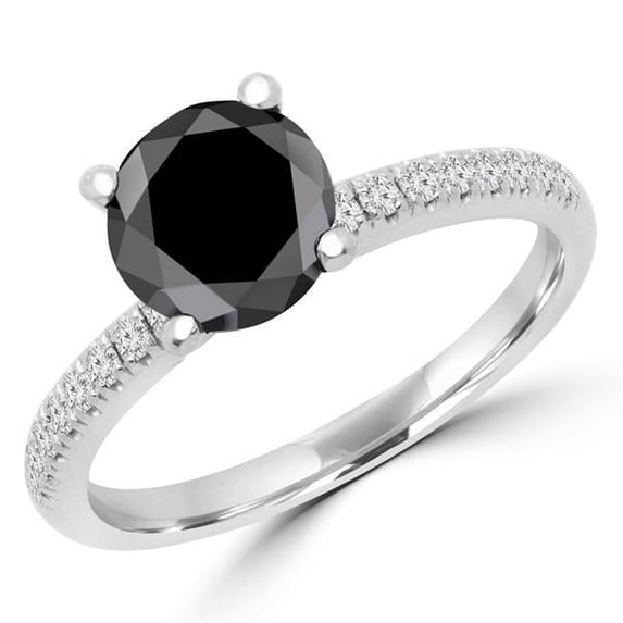MD170103-6.75 1.88 CTW Round Black Diamond Solitaire with Accents Engagement Ring in 14K White Gold - Size 6.75