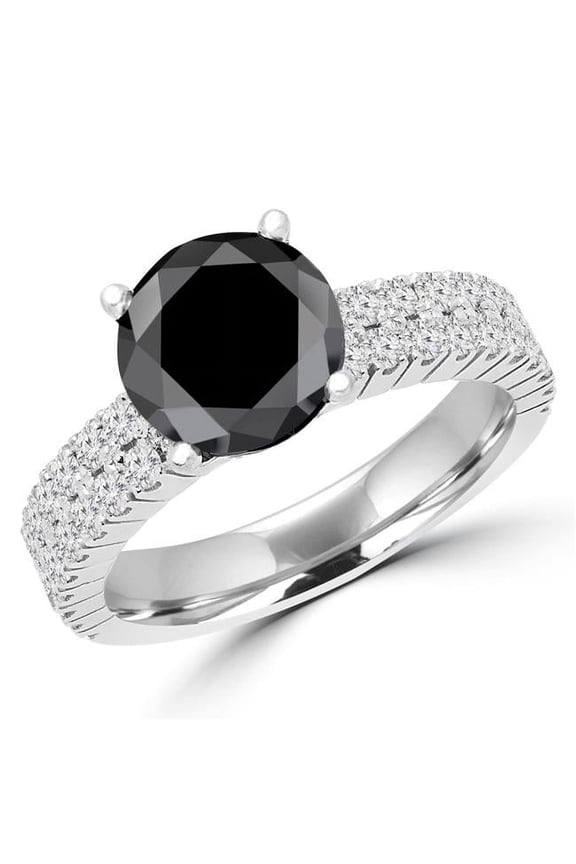 MD170108-4.5 3.6 CTW Round Black Diamond Two Row Solitaire with Accents Engagement Ring in 14K White Gold - Size 4.5