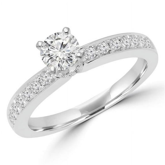 MD170110-5 0.63 CTW Round Diamond Solitaire with Accents Engagement Ring in 18K White Gold - Size 5
