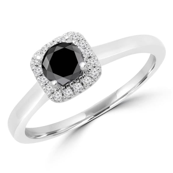 MD170112-3 0.5 CTW Round Black Diamond Halo Engagement Ring in 14K White Gold with Accents - Size 3