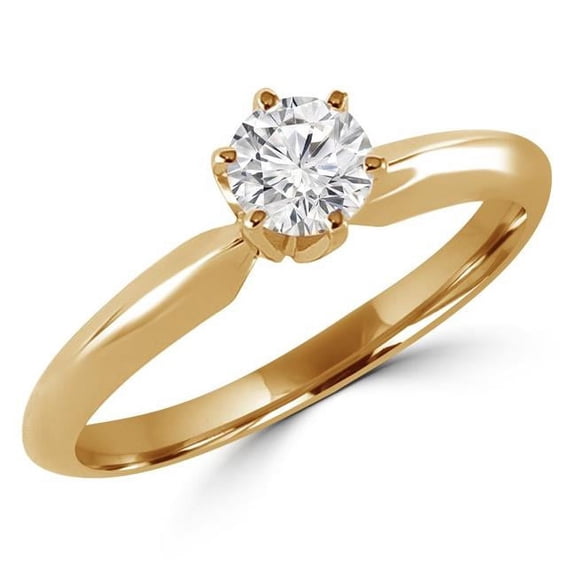 MD170194-7 0.25 CT Round Diamond Solitaire Engagement Ring in 10K Yellow Gold - Size 7