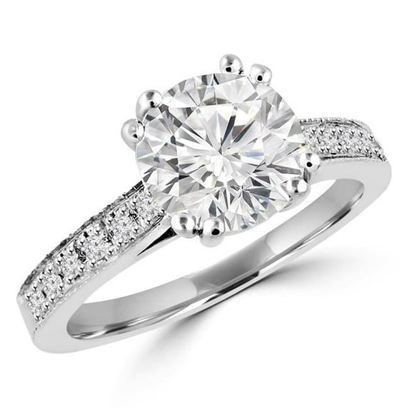 MD170220-6 0.6 CTW Round Diamond Double Prong Solitaire with Accents Engagement Ring in 14K White Gold - Size 6