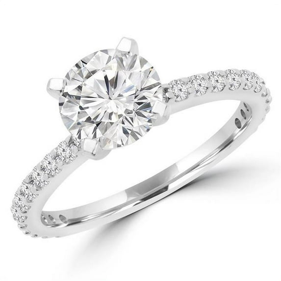 MD170246-3.75 0.9 CTW Round Diamond Solitaire with Accents Engagement Ring in 14K White Gold - Size 3.75
