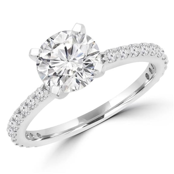 MD170246-8.25 0.9 CTW Round Diamond Solitaire with Accents Engagement Ring in 14K White Gold - Size 8.25