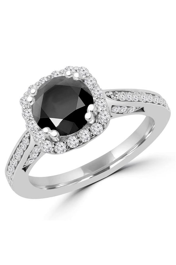 MD170294-4 2.25 CTW Round Black Diamond Halo Engagement Ring in 18k White Gold - Size 4