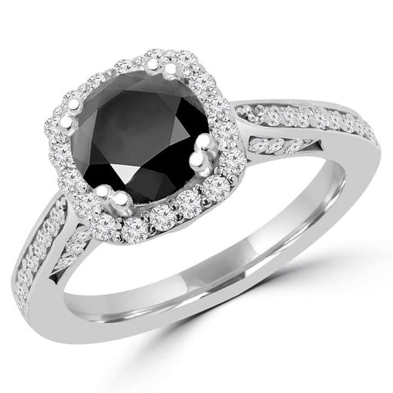 MD170294-4.75 2.25 CTW Round Black Diamond Halo Engagement Ring in 18k White Gold - Size 4.75