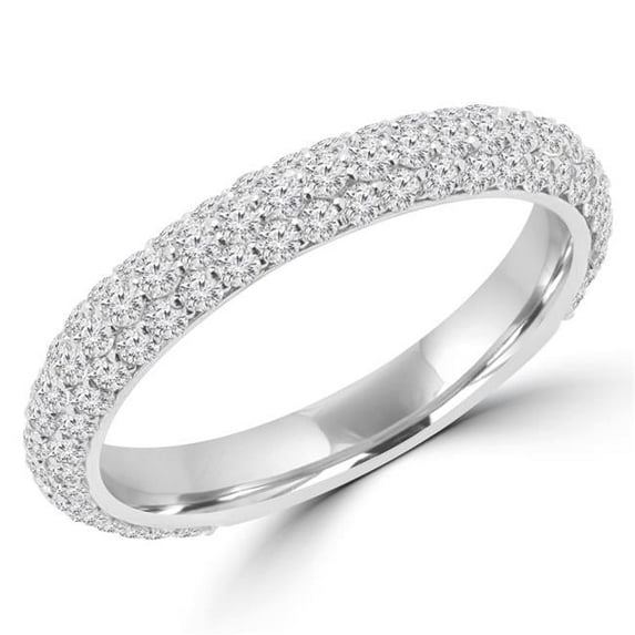 MD170328-5 1.1 CTW Round Diamond Semi-Eternity Wedding Band Ring in 14K White Gold, Size 5