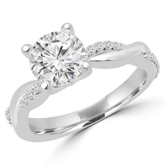 MD170329-7.25 0.2 CTW Round Diamond Solitaire with Accents Engagement Ring in 14K White Gold, Size 7.25