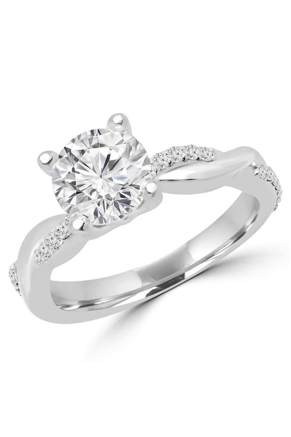 MD170329-7.5 0.2 CTW Round Diamond Solitaire with Accents Engagement Ring in 14K White Gold, Size 7.5