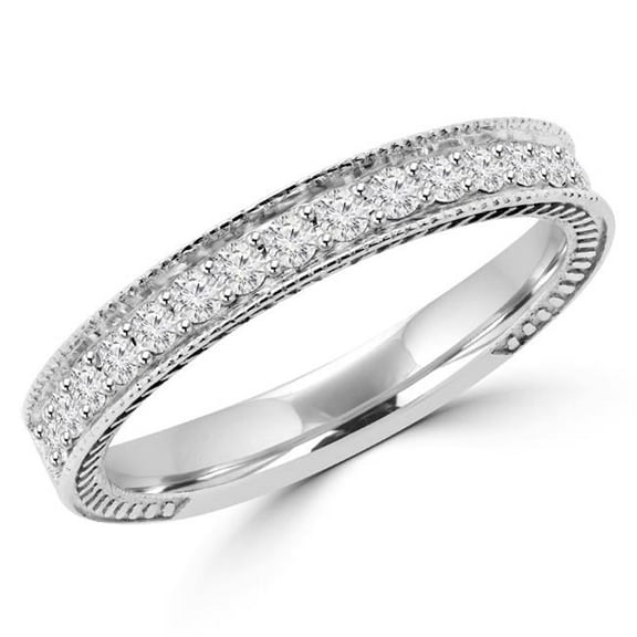 MD170331-5.75 0.38 CTW Round Diamond Semi-Eternity Wedding Band Ring in 14K White Gold, Size 5.75