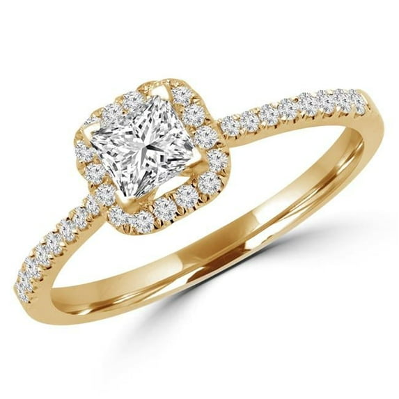 MD170345-9 0.5 CTW Princess Diamond Halo Engagement Ring in 14K Yellow Gold, Size 9
