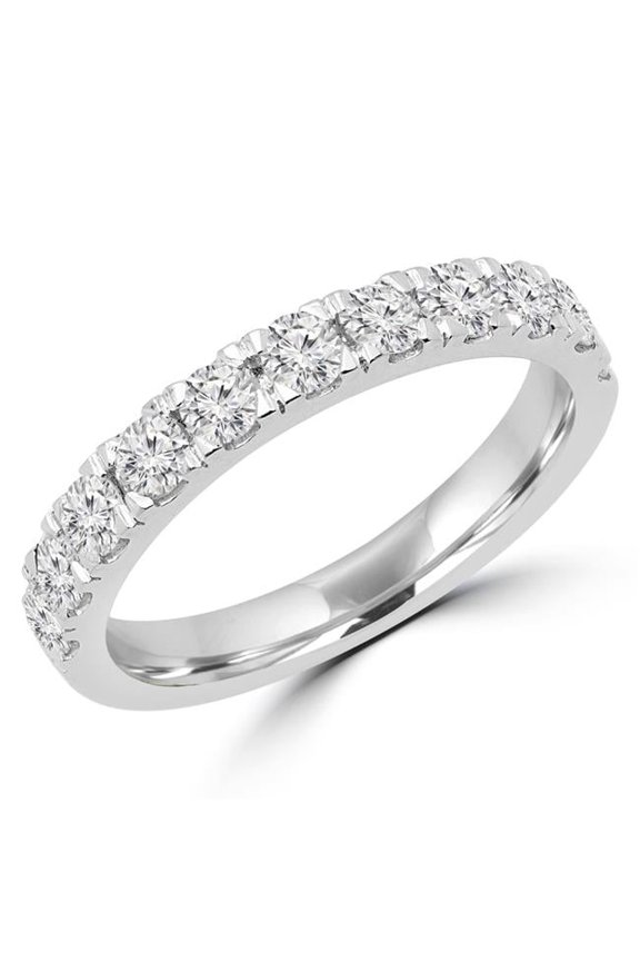 MD170433-4 0.66 CTW Round Diamond Semi-Eternity Wedding Band Ring in 14K White Gold - Size 4