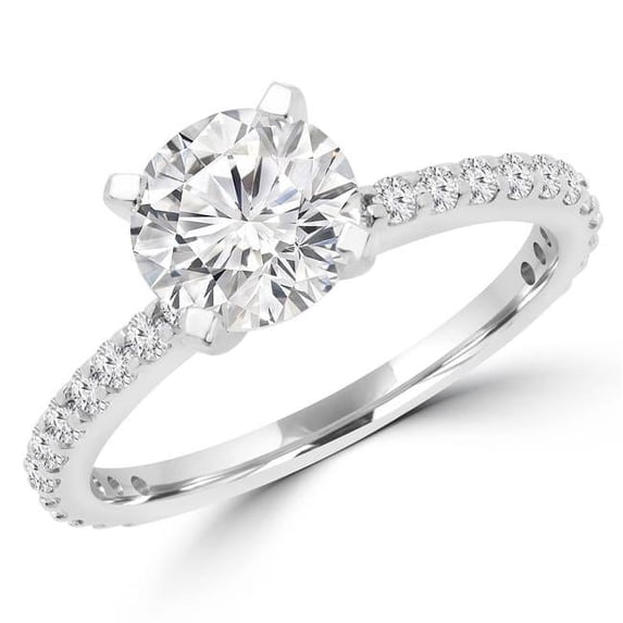 MD170436-8.5 0.5 CTW Round Diamond Solitaire with Accents Engagement Ring in 18K White Gold - Size 8.5