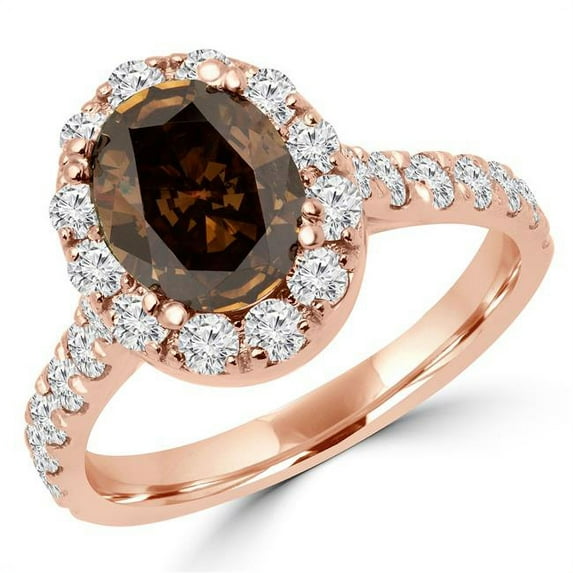 MD170443-6 2.33 CTW Oval Champagne Diamond Halo Engagement Ring in 14K Rose Gold - Size 6