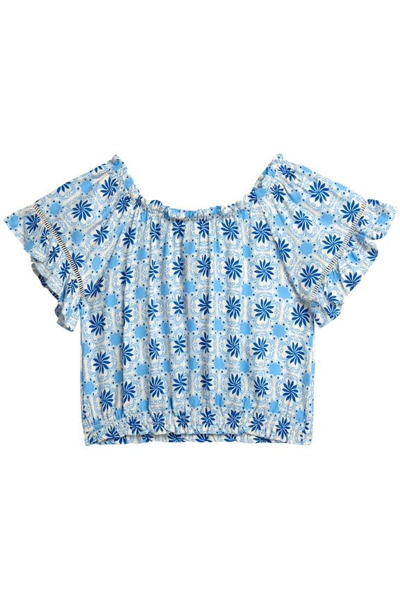Girls' Off The Shoulder Blouse with Ruffle Sleeves, Sizes 4-16