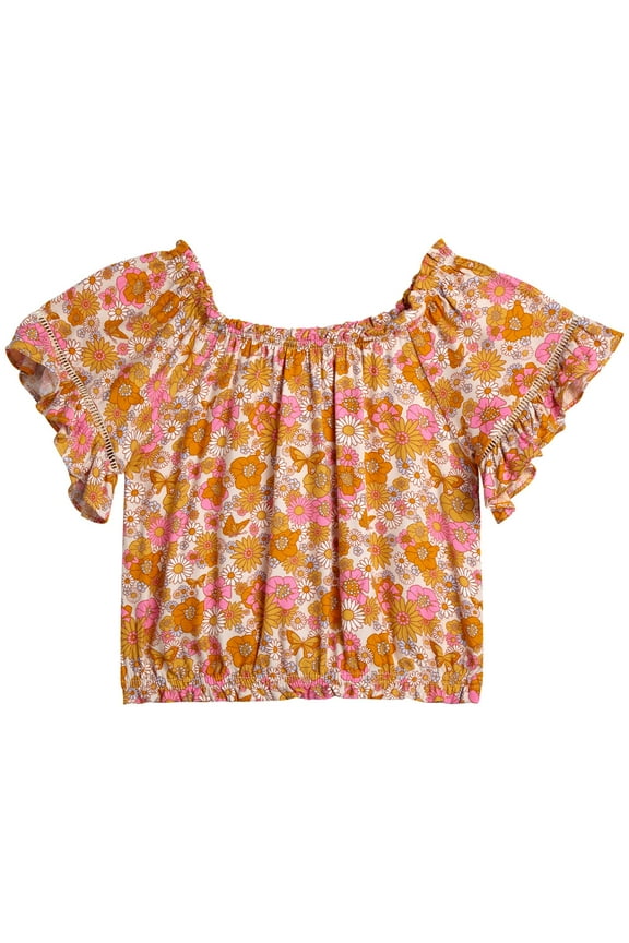 Girls' Off The Shoulder Blouse with Ruffle Sleeves, Sizes 4-16