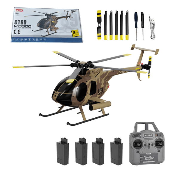 MD500 C189 RC Helicopter, 1/28 Scale 2.4G 4CH Single-Rotor RTF US Rescue RC Helicopter Model with Altitude Hover & Optical Flow Positioning