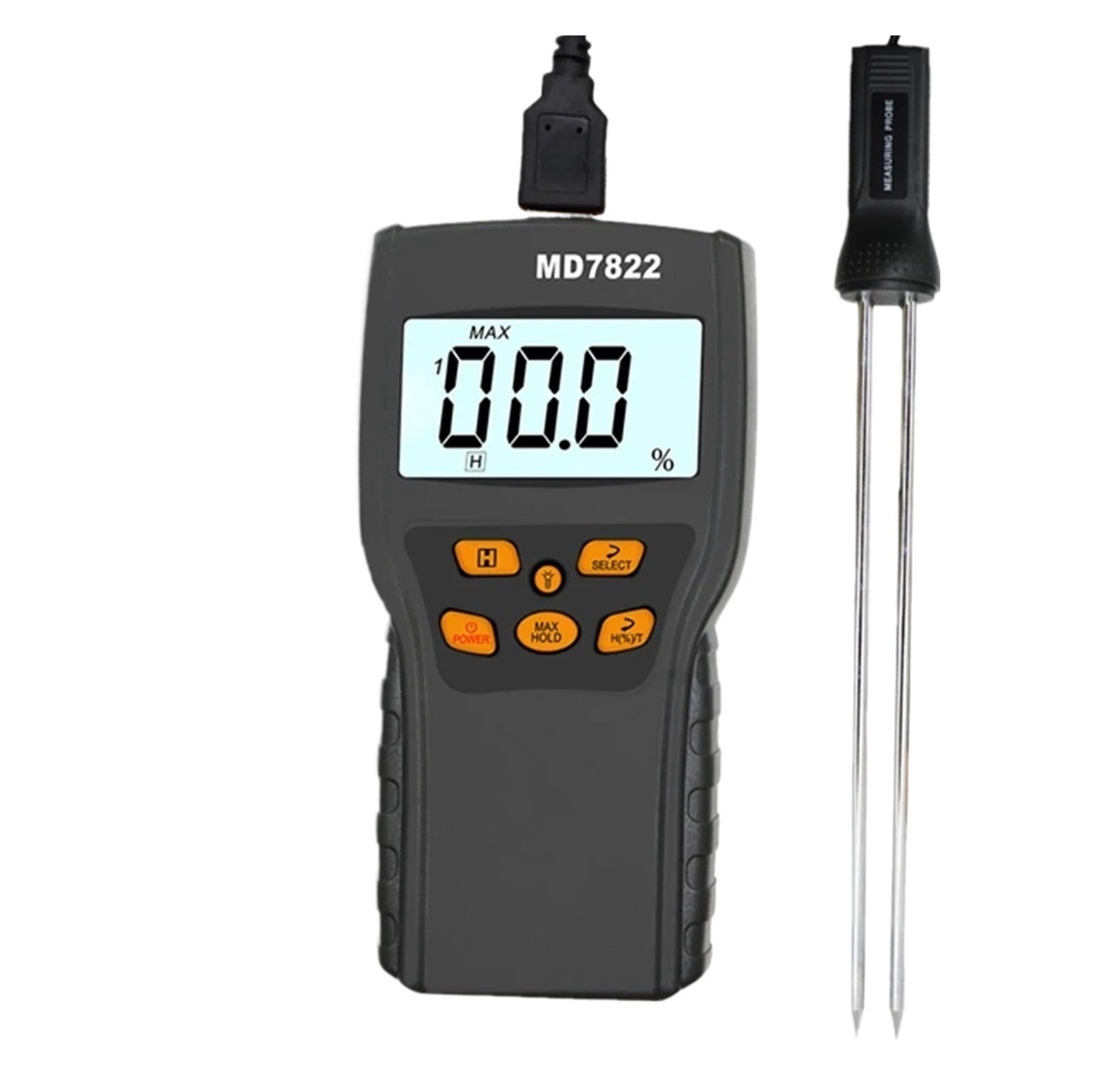 MD7822 Digital Grain Moisture Meter Highly Sensitive Probe Humidity Tester Usb Charging Hygrometer Temperature Detector Wheat Corn Rice